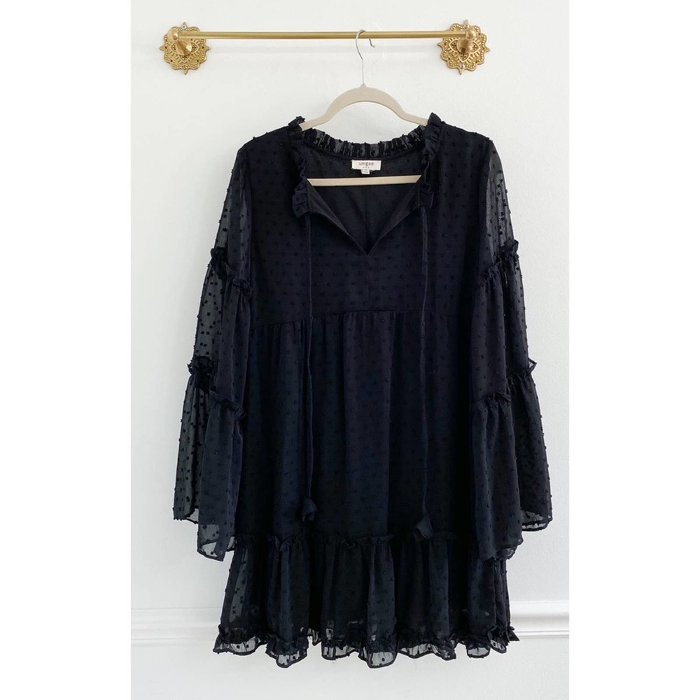 Umgee Boutique Black Swiss Dot Ruffle Tiered Dress